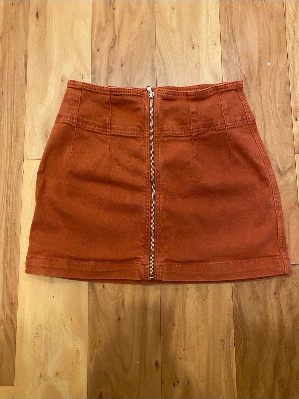 We The Free Burnt Orange Virgo Zip Front Denim Skirt